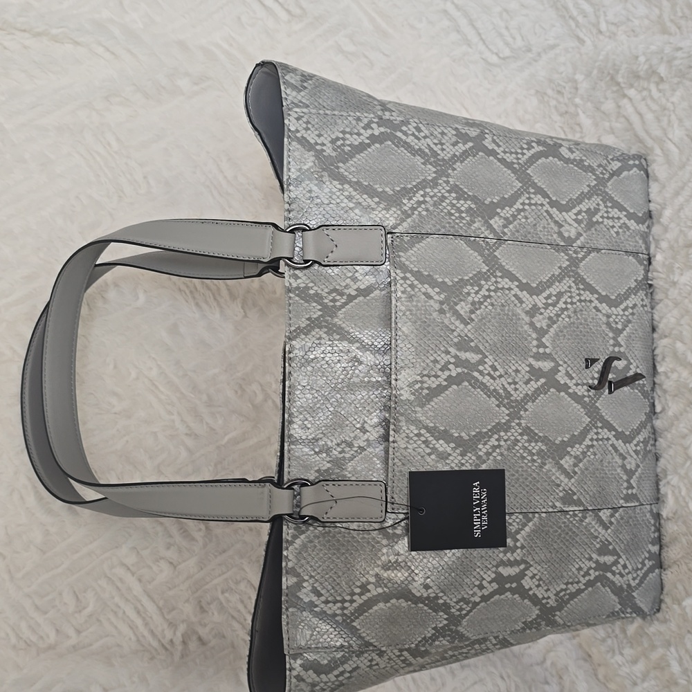 SIMPLY VERA VERAWANG WOMEN'S GRAY VEGAN LEATHER "SNAKESKIN" LARGE TOTE BAG PURSE